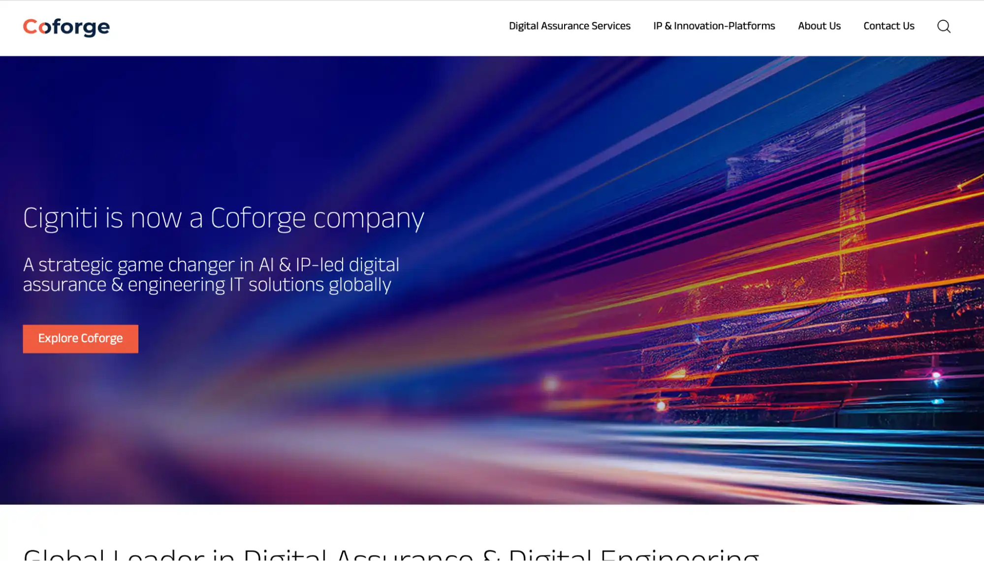 Interface of Cigniti's website