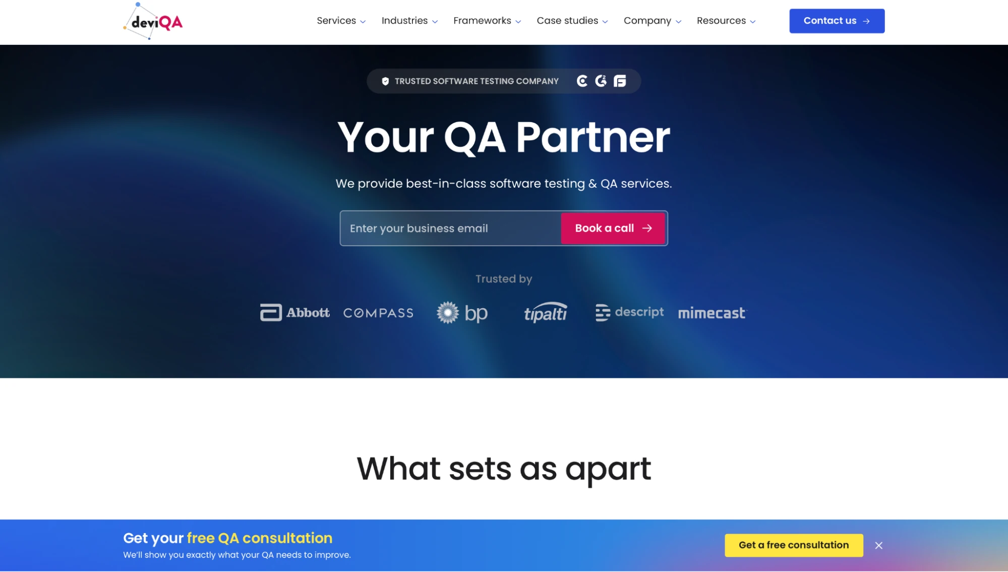 Interface of DeviQA's website