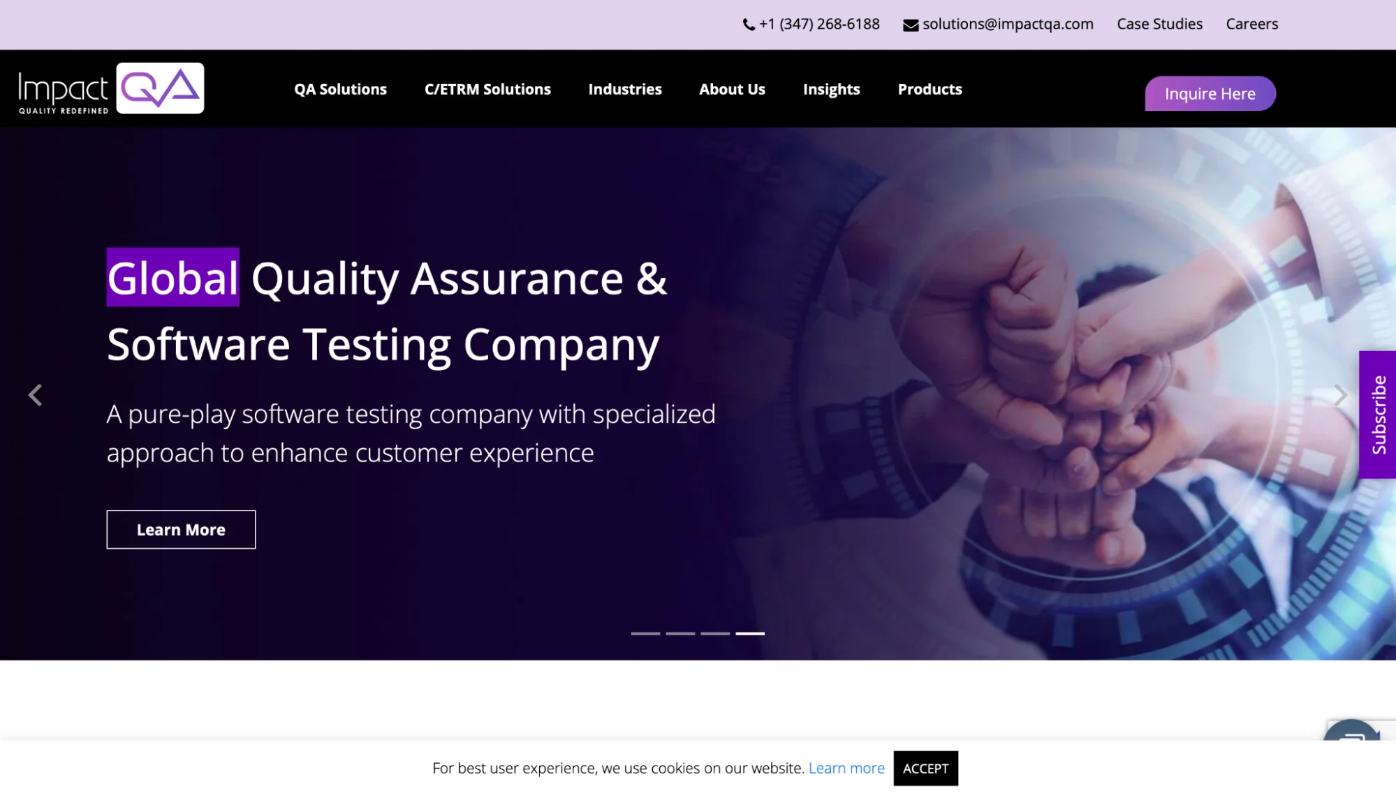 Interface of ImpactQA's website