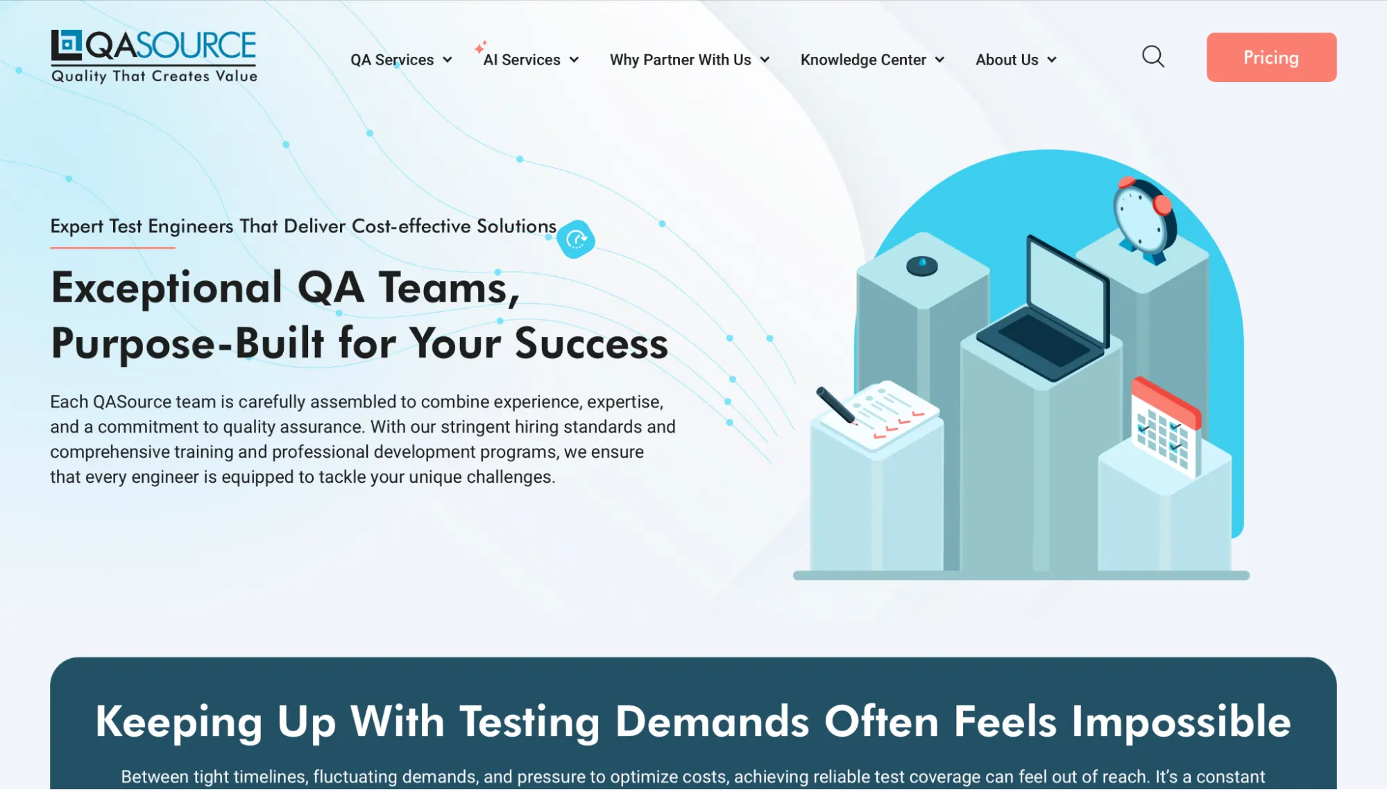 Interface of QASource's website