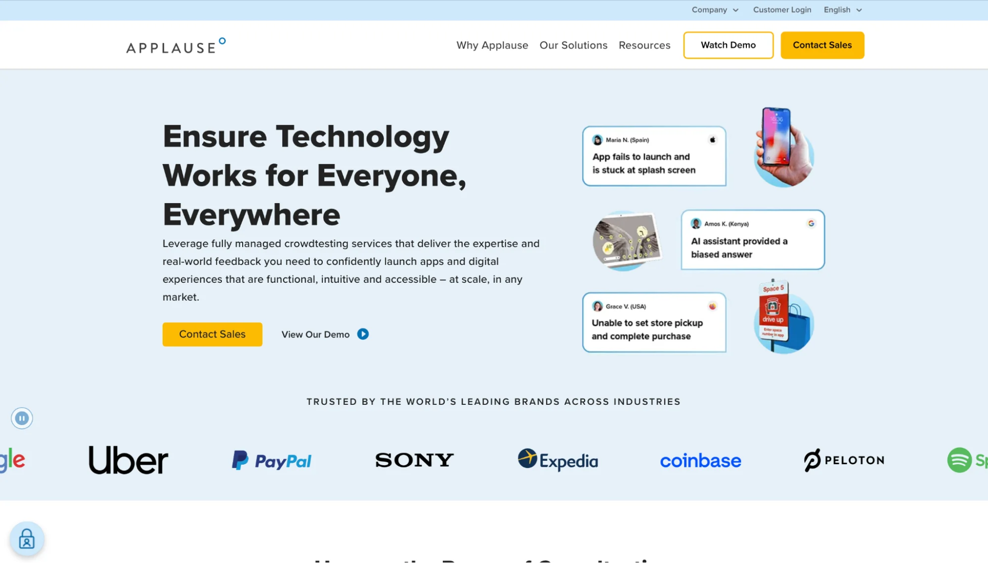 Interface of Applause's website