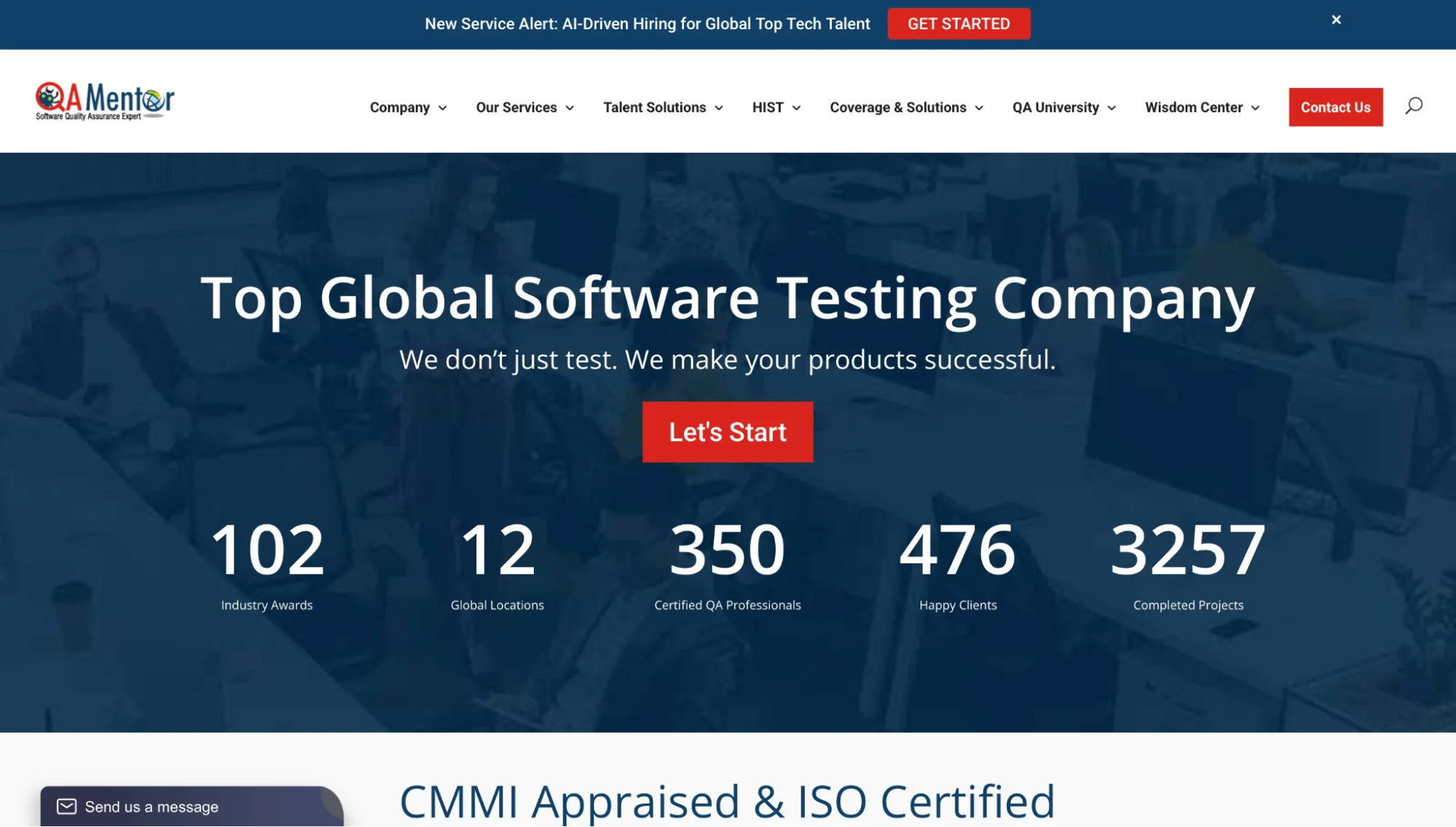 Interface of QA Mentor's website