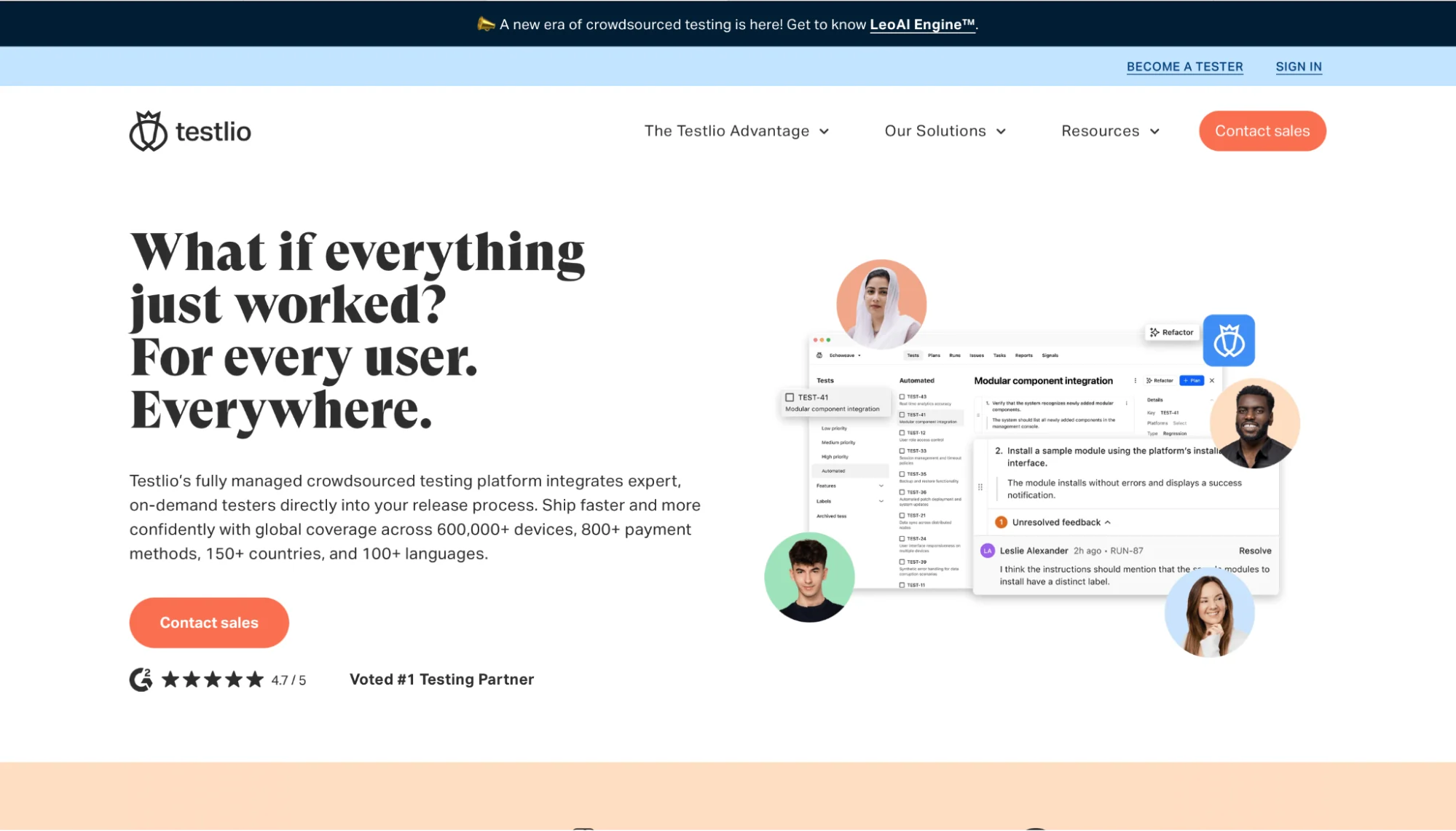 Interface of Testlio's website